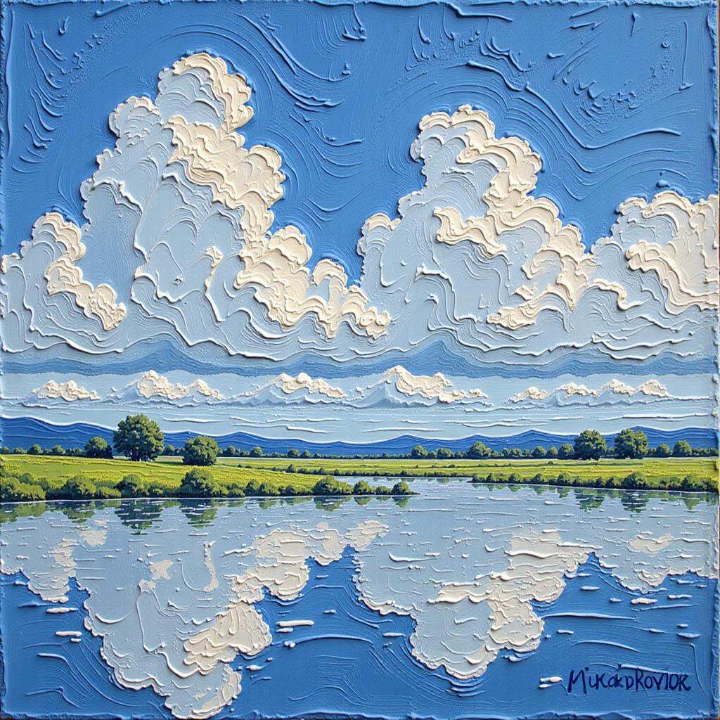 Positive prompt:anime style thick palette knife impasto oil painting,  morning,  blue sky on Tensor.Art