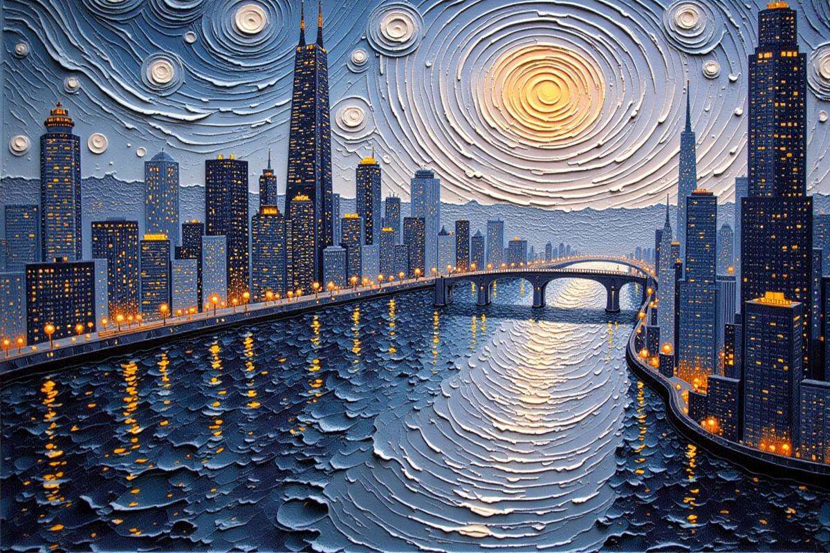 Positive prompt:anime style impasto oil painting,  1900s streamline moderne great scifi arcology at the end of reality on...