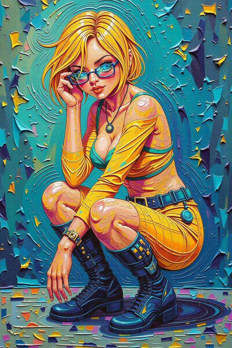 Positive prompt:anime style impasto oil painting,  comic book style,  satin matte dodgerblue and shiny medium wheat color...