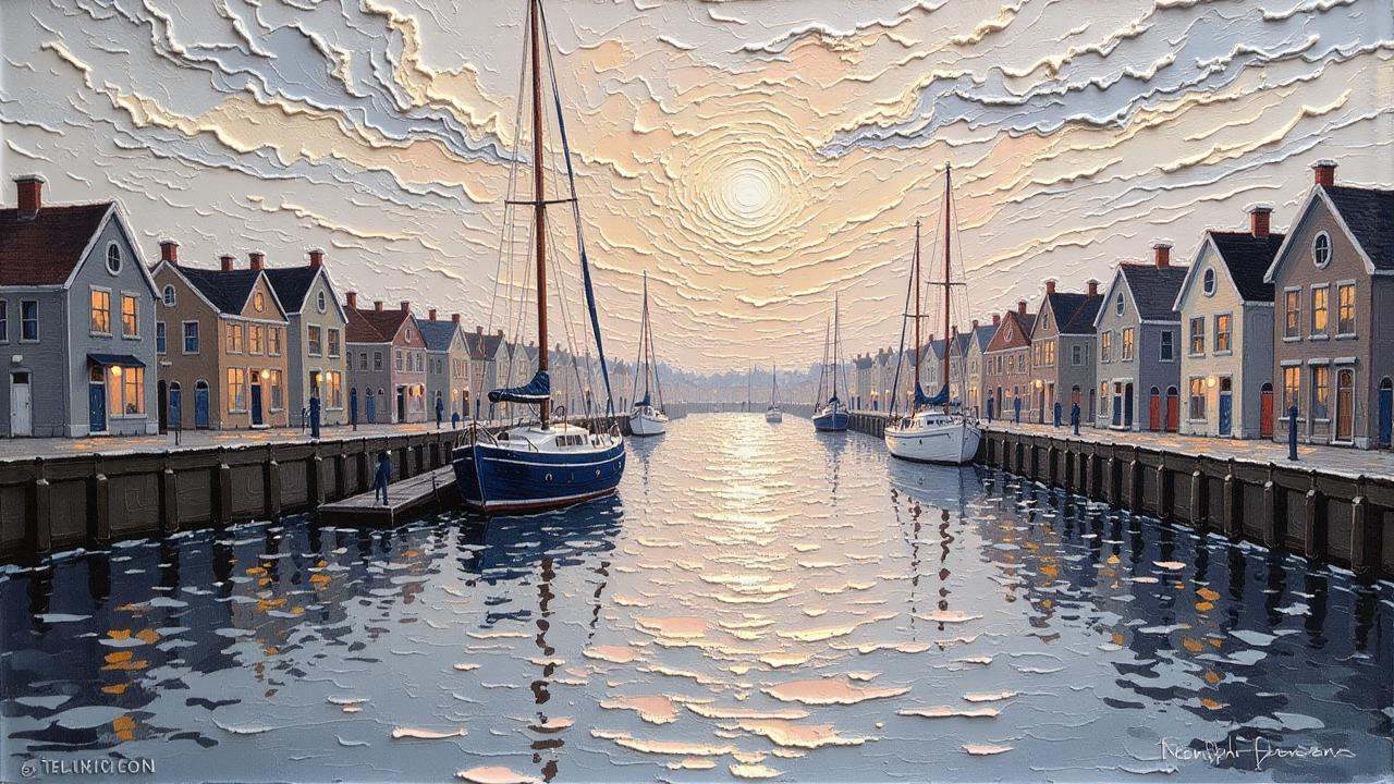 Positive prompt: thick impasto oil painting,  romance,  Estuary on Tensor.Art