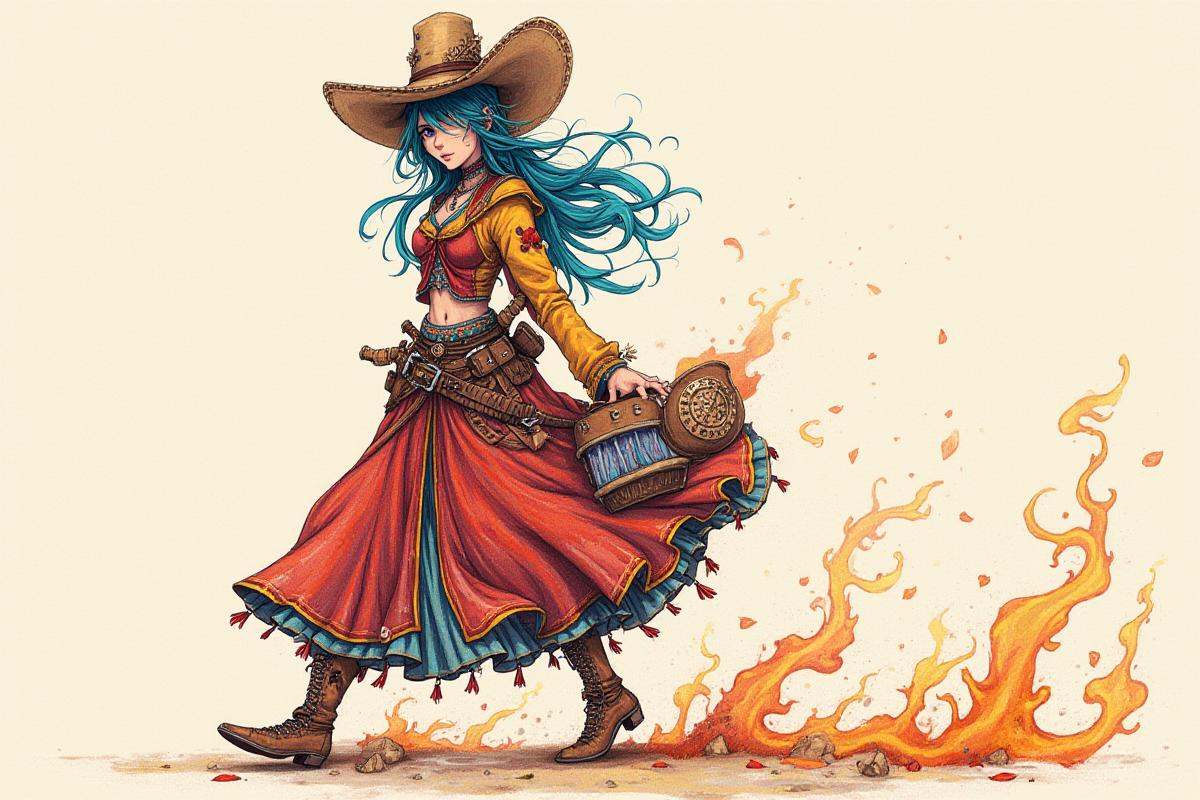 Positive prompt: intricate colored drawing,  woman,  desperado on Tensor.Art
