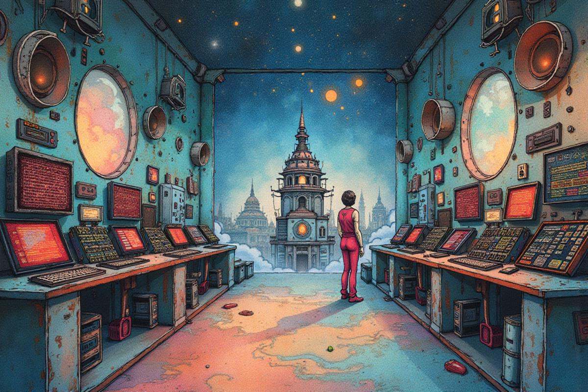 Positive prompt:surreal ink and watercolor,  gothic,  External Sensor Array Control \(room\) in a epic on Tensor.Art