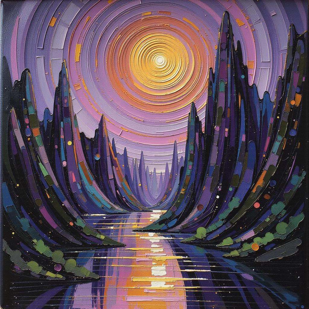 Positive prompt: thick impasto oil painting,  primordial aztec gargantuan fantasy arcology at the end of reality on Tensor...