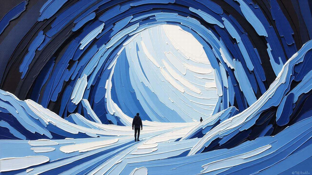 Positive prompt:anime style thick brush strokes impasto oil painting,  Yeti's Frozen Caves on Tensor.Art