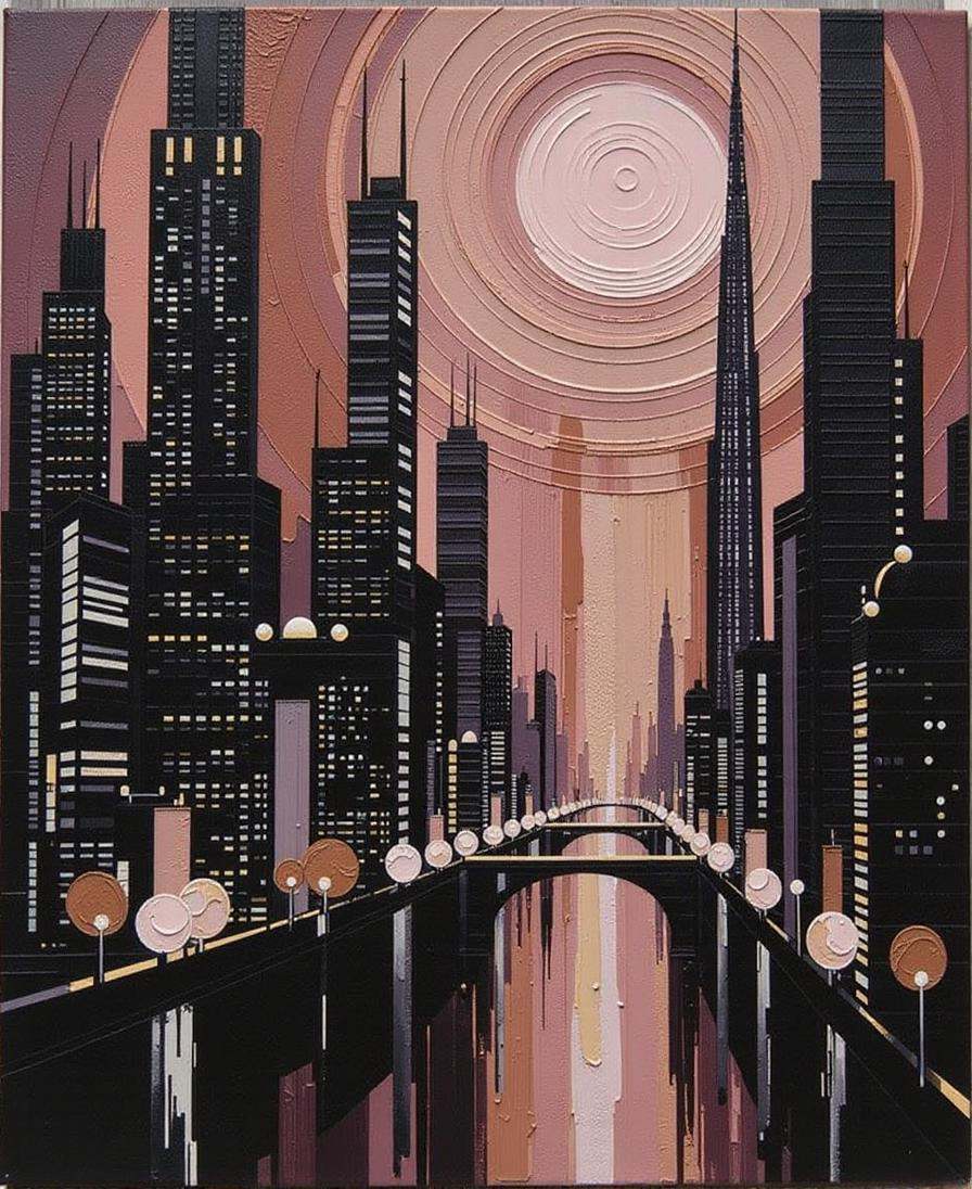 Positive prompt: thick textuyred brush strokes impasto oil painting,  dark monochrome light rosybrown color scheme,  scifi...