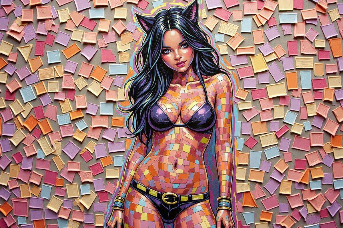 Positive prompt:anime style thick textuyred brush strokes impasto oil painting,  woman,  cute catgirl on Tensor.Art
