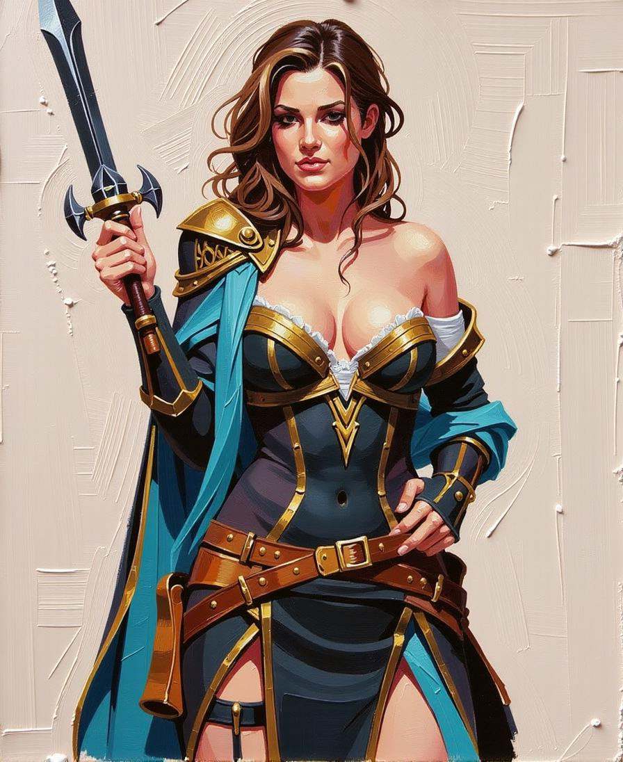 Positive prompt:anime style thick palette knife impasto oil painting,  woman,  rough digital painting on Tensor.Art
