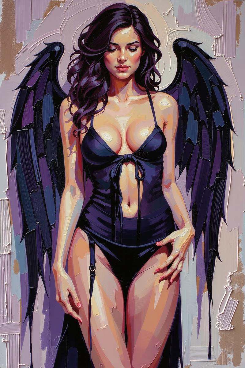 Positive prompt:anime style thick brush strokes impasto oil painting,  woman,  angel on Tensor.Art
