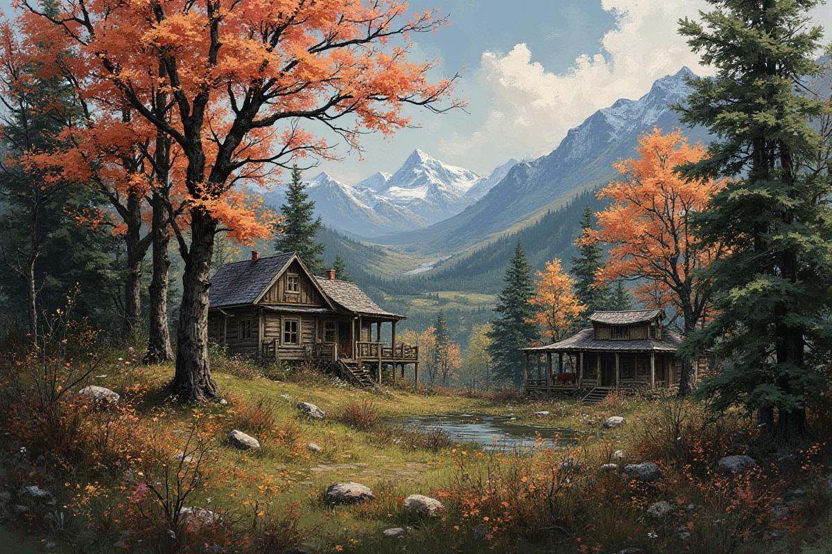 Positive prompt: digital painting,  rustic fantasy town in a Temperate Rainforest on Tensor.Art