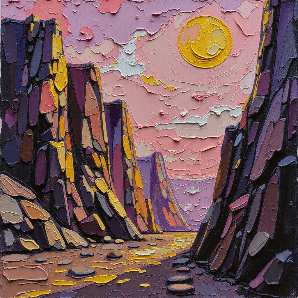 Positive prompt: thick textuyred brush strokes impasto oil painting,  african atompunk,  dilithium mine in a dystopian fan...