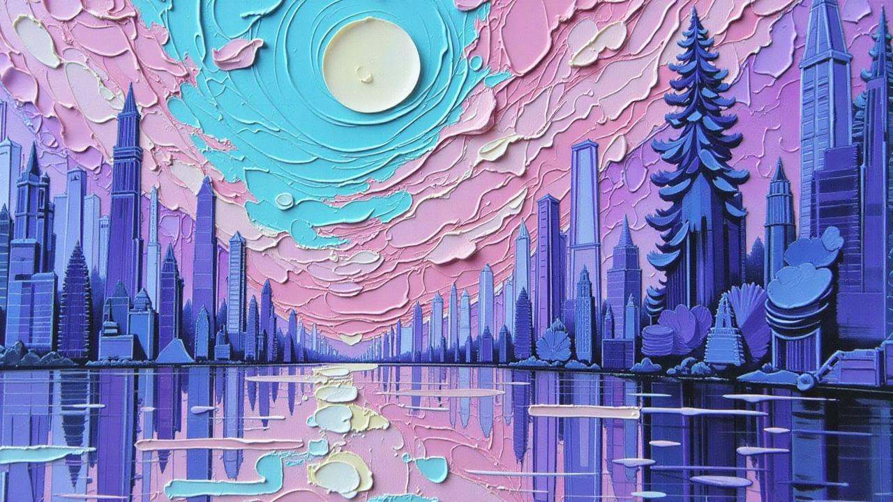 Positive prompt:anime style thick colored sculpting clay impasto oil painting,  pastel shiny pale royalblue and frosted pa...