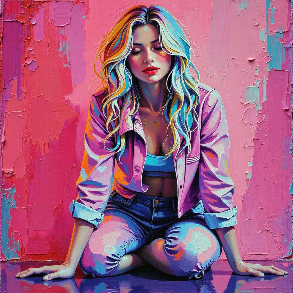 Positive prompt: thick palette knife impasto oil painting,  infra pastel fuchsia,  atompunk on Tensor.Art