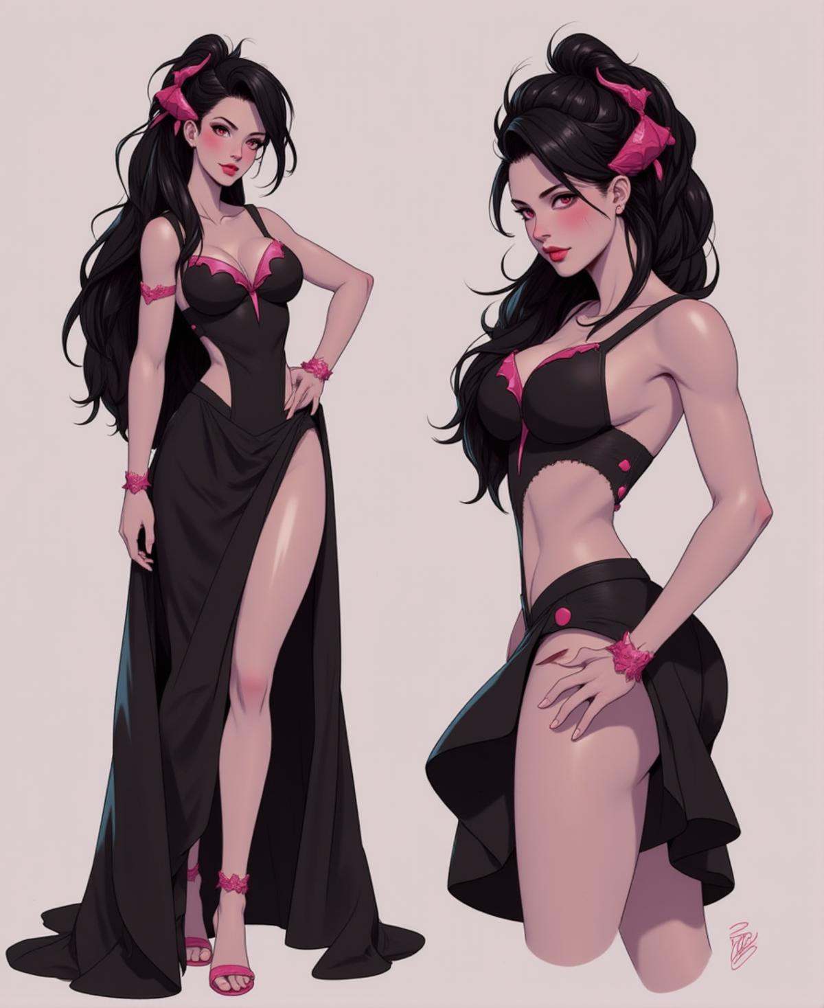 Positive prompt:character concept,  multiple angles,  full body and close-up 1girl on Tensor.Art