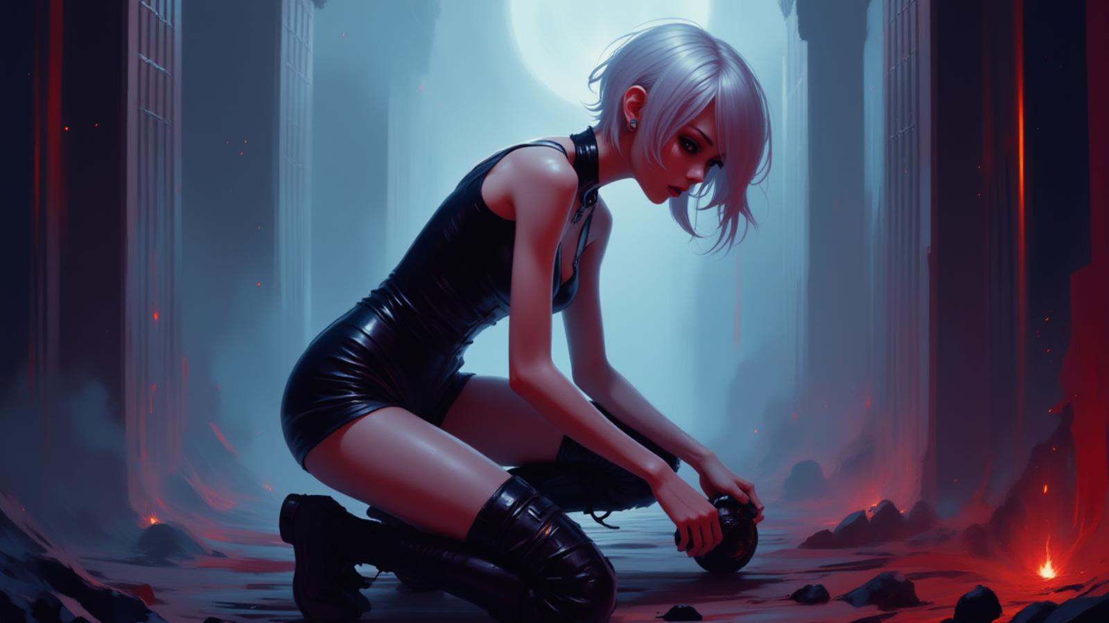 Positive prompt:epic anime style cyberpunk digital painting,  1girl,  woman on Tensor.Art