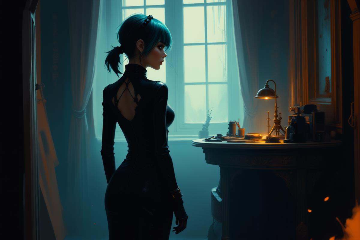 Positive prompt:moody steampunk digital painting,  1girl,  woman on Tensor.Art