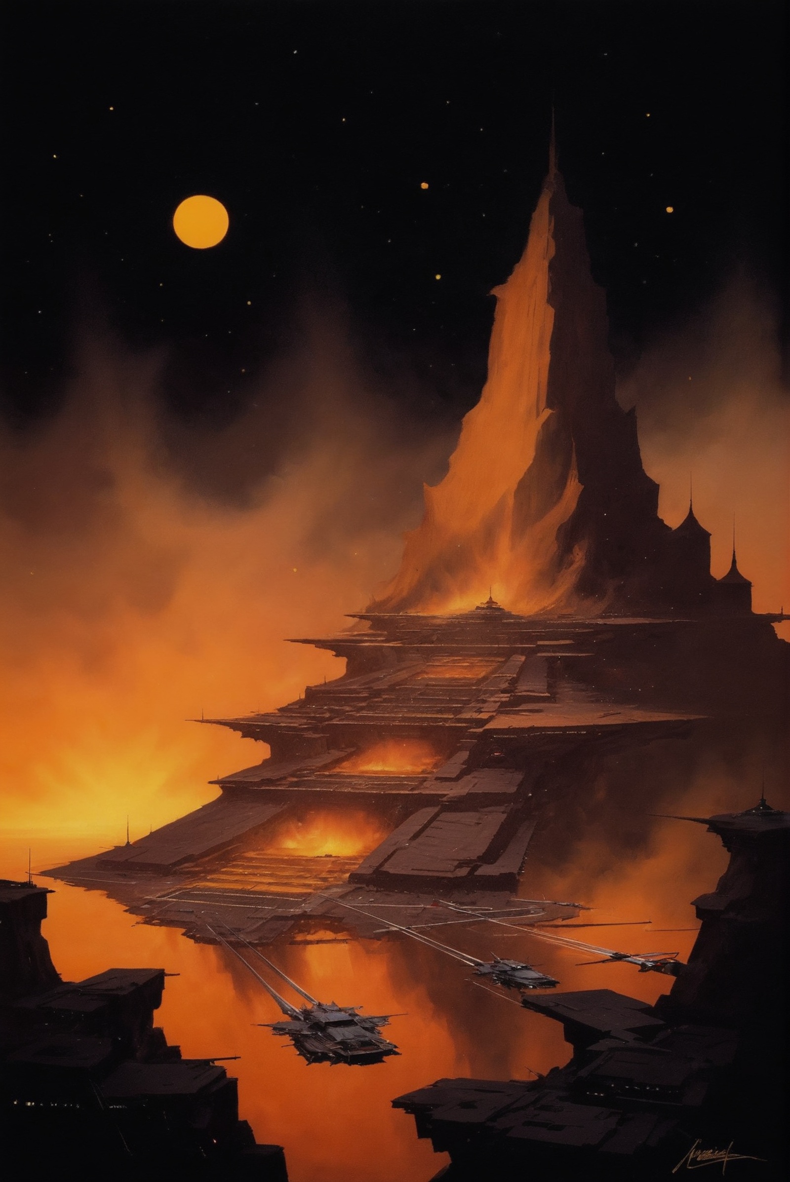 retro 1970s fantasy digital painting,  rough brush strokes,  golden hour on Tensor.Art