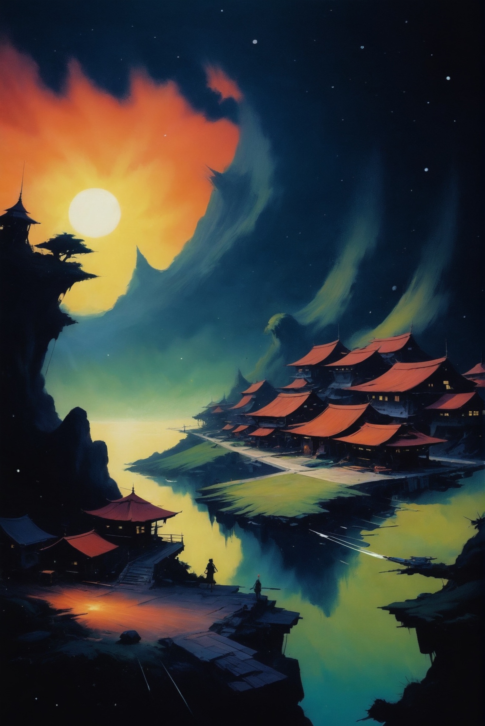 retro 1960s fantasy poster,  rough brush strokes,  anime style on Tensor.Art
