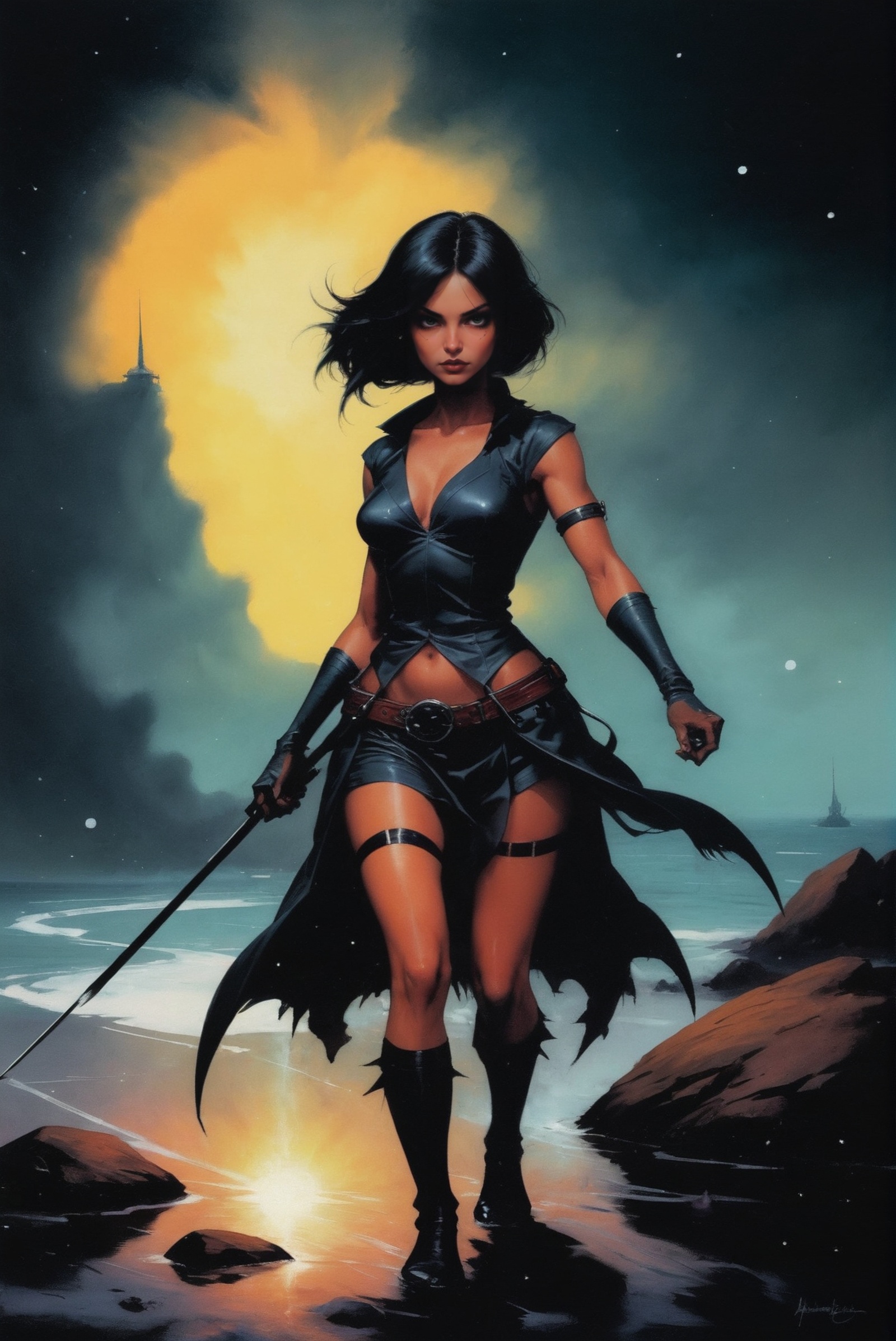 retro 1910s urban fantasy comic book cover,  rough brush strokes,  Intertidal Zone on Tensor.Art