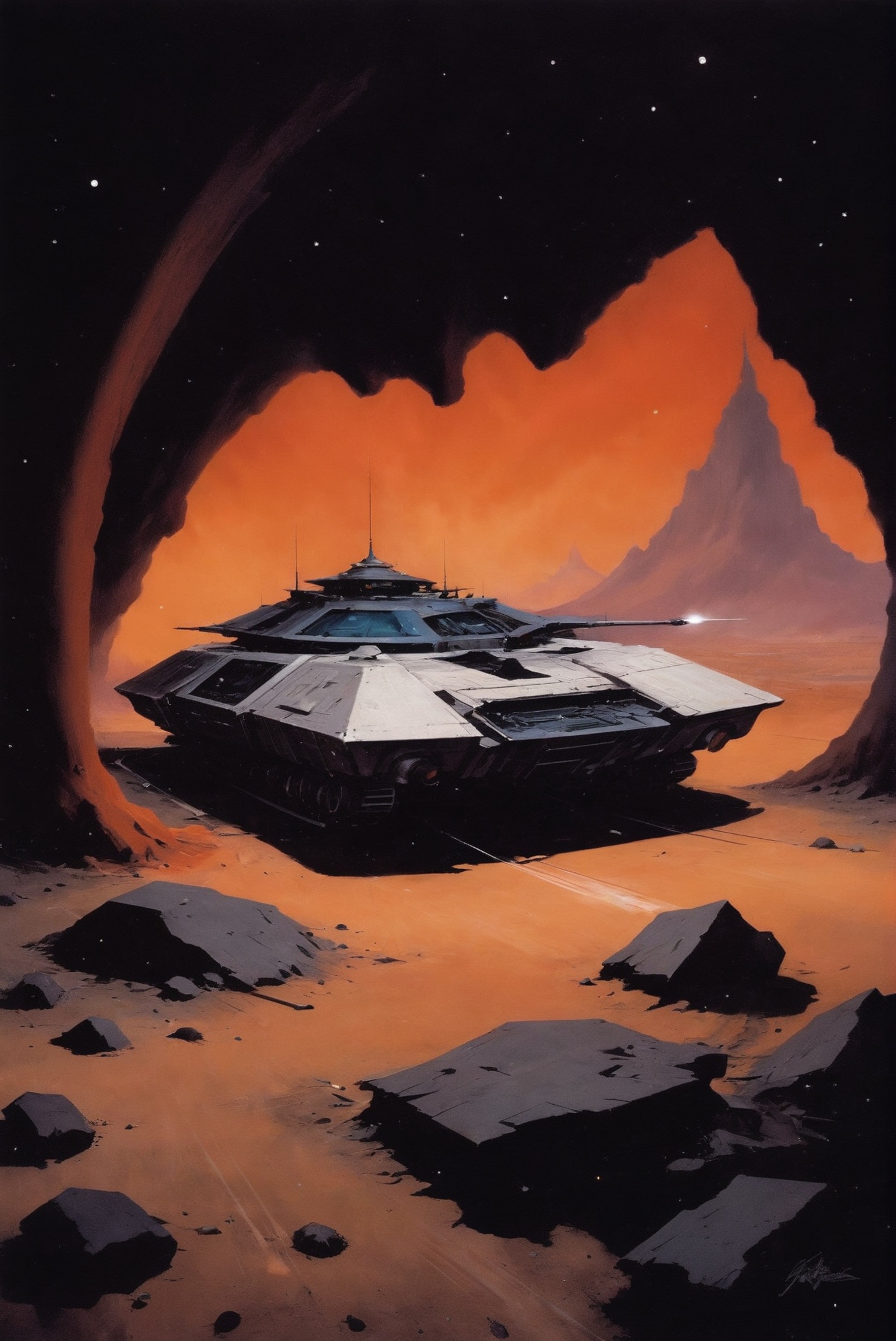 retro 1960s scifi magazine illustration,  rough brush strokes,  well-lit interior on Tensor.Art