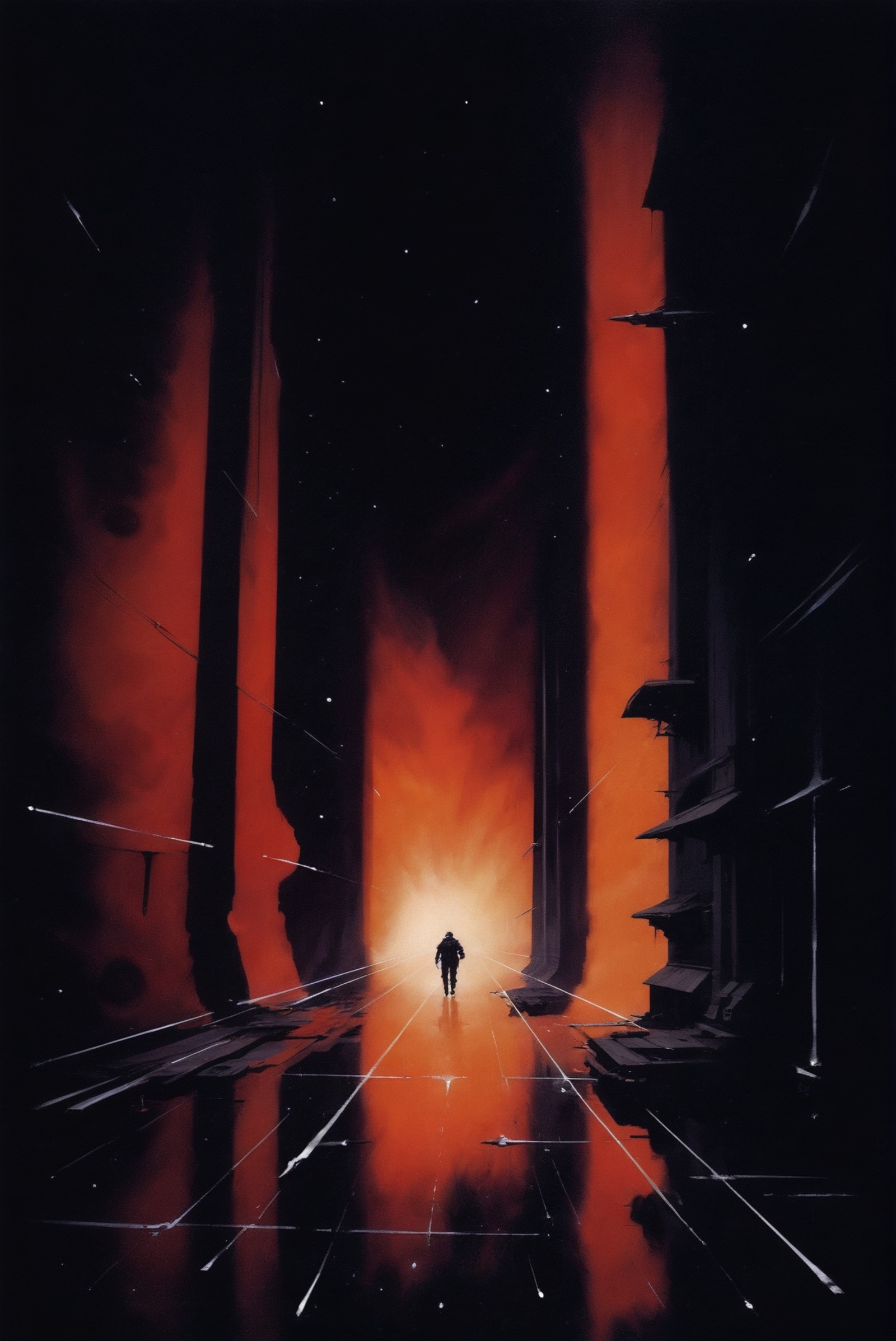 retro 1940s scifi book cover,  rough brush strokes,  noon on Tensor.Art