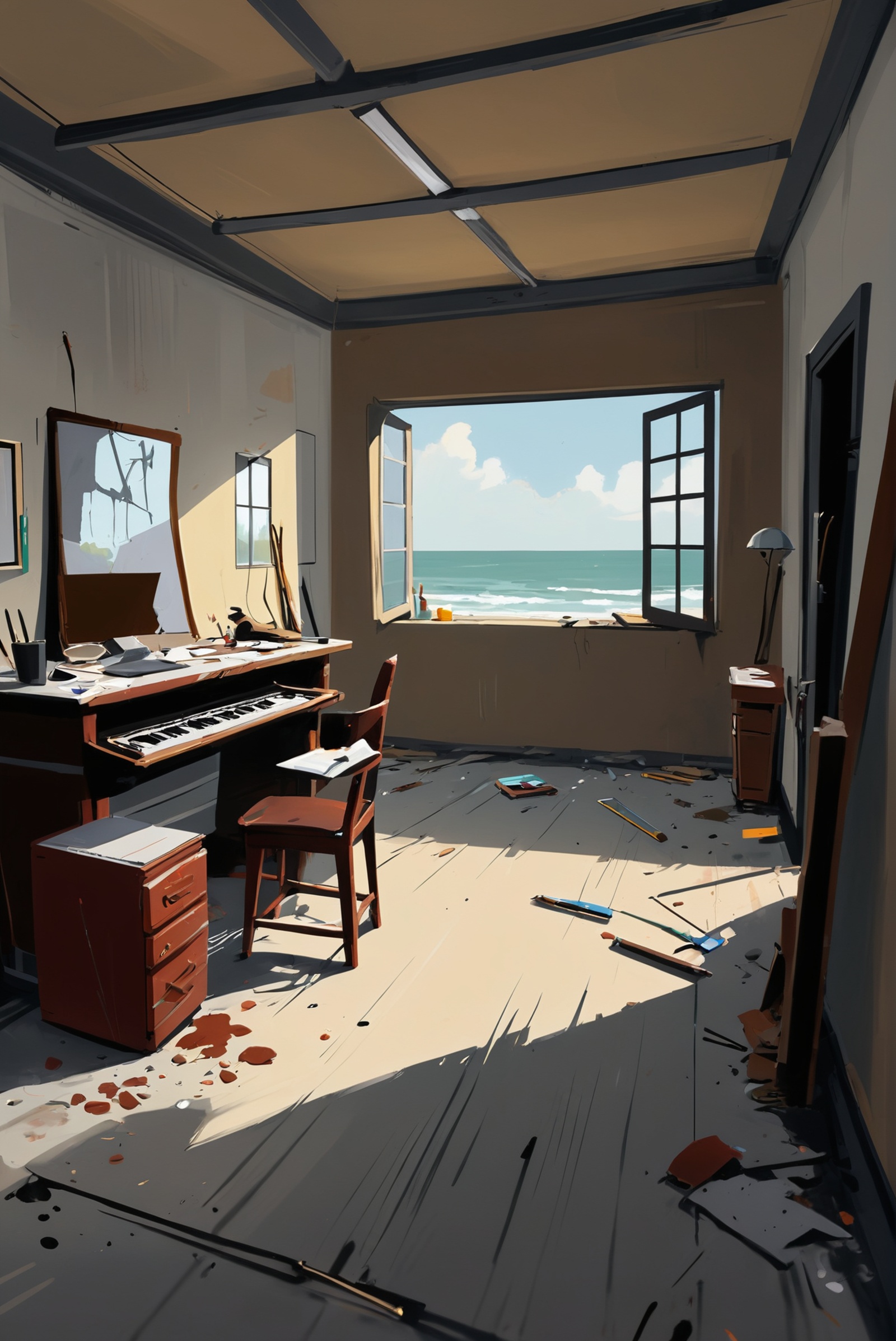 rough brushy digital painting,  sketch,  Abandoned Art Studio \(room\) on Tensor.Art