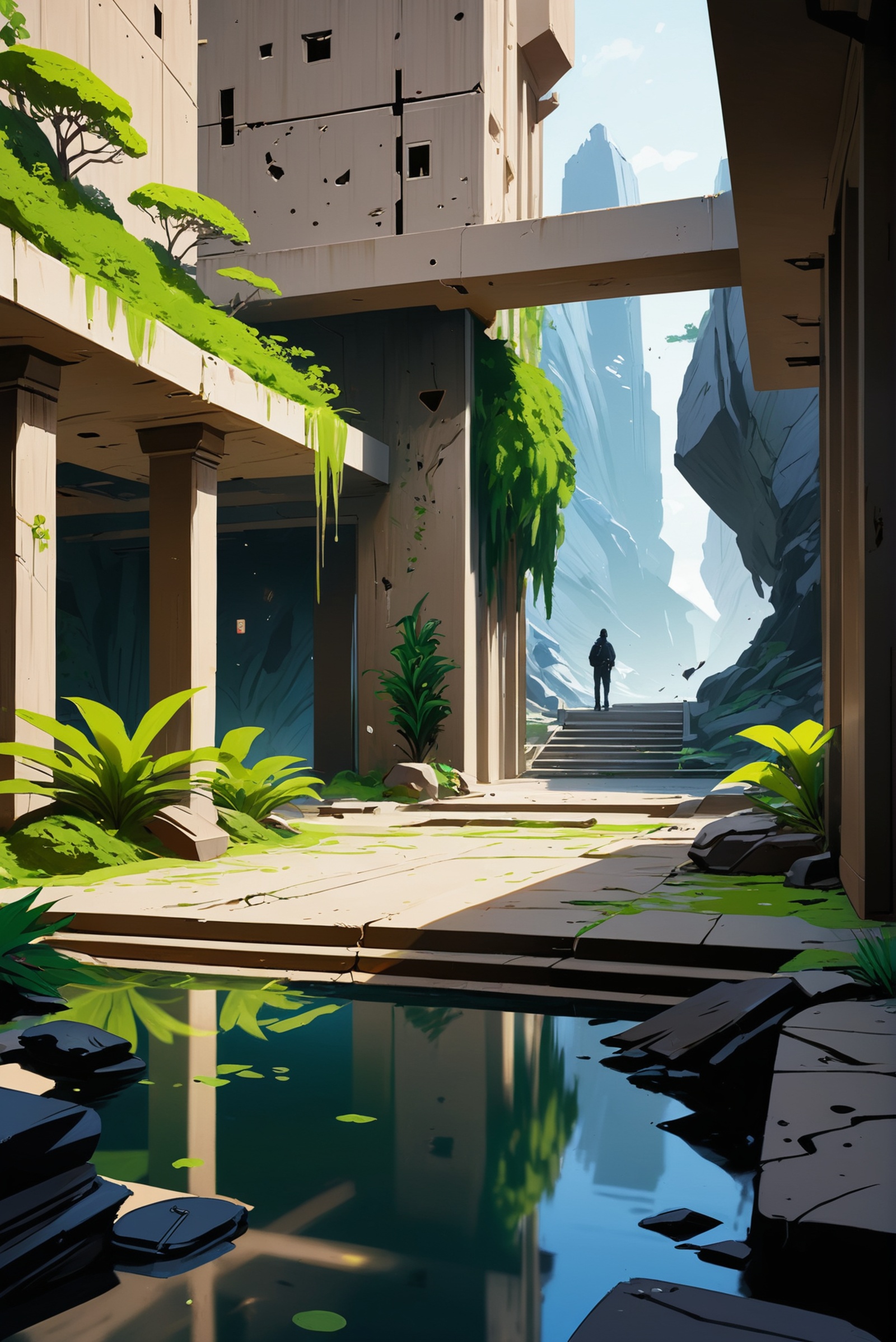 rough brushy digital painting,  sketch,  Security Office \(room\) in a Zen rock garden in a infinite on Tensor.Art