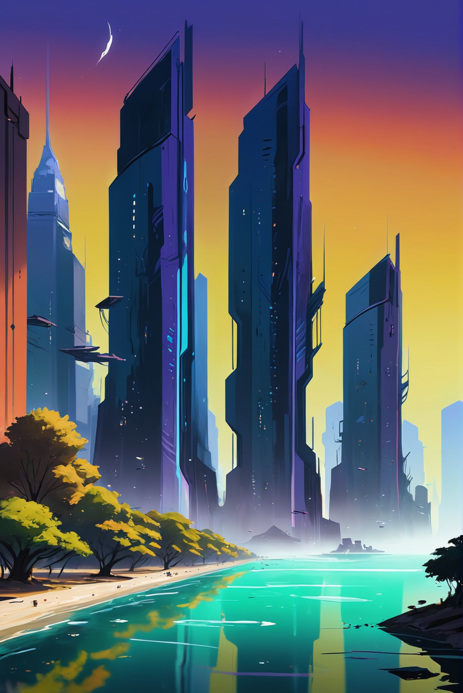 rough brushy digital painting,  sketch,  Metaphysical scifi metropolis beyond the beginning of the multiverse on Tensor.Art