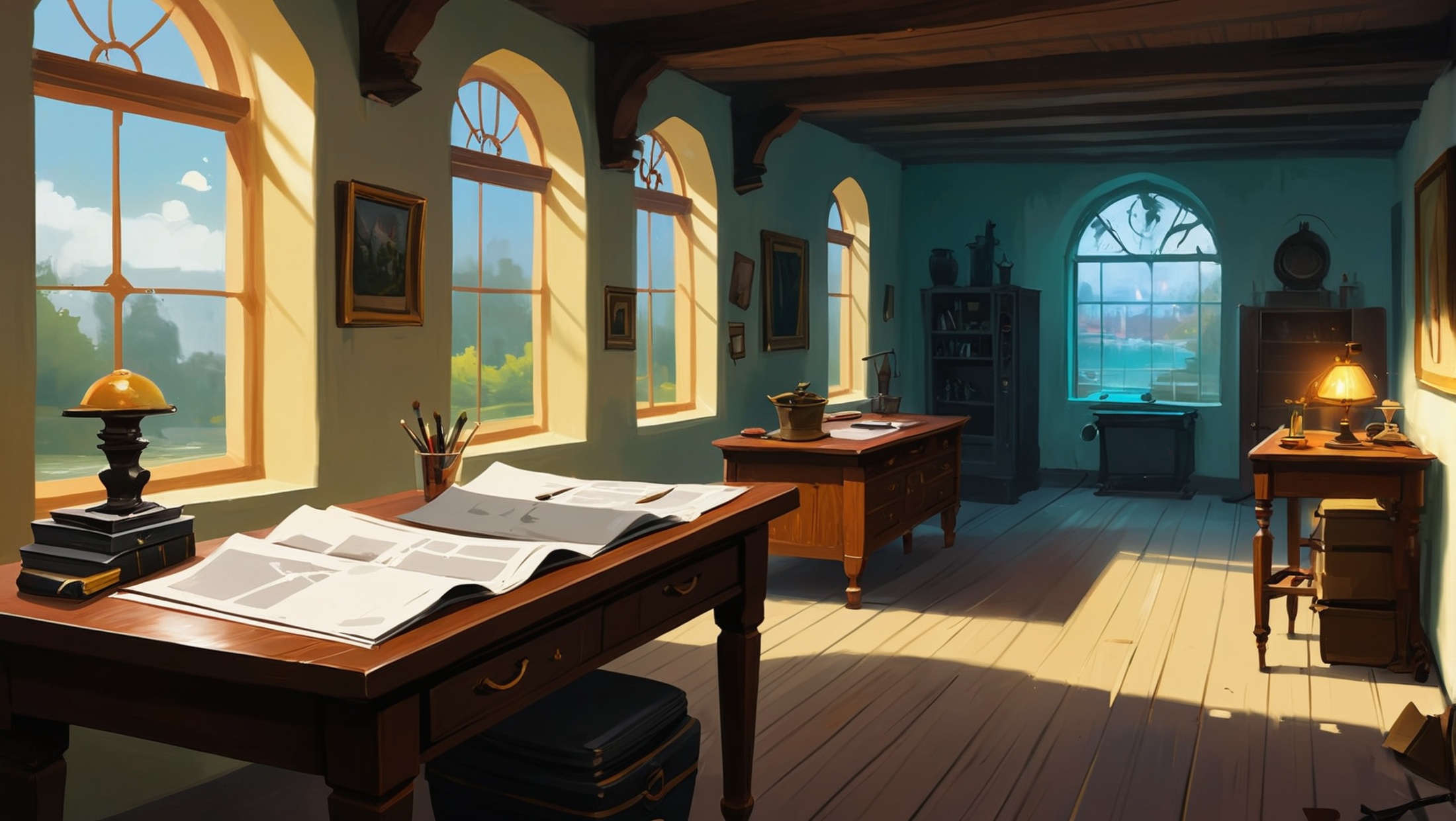 rough brushy digital painting,  sketch,  Map Room \(room\) in a beautiful on Tensor.Art