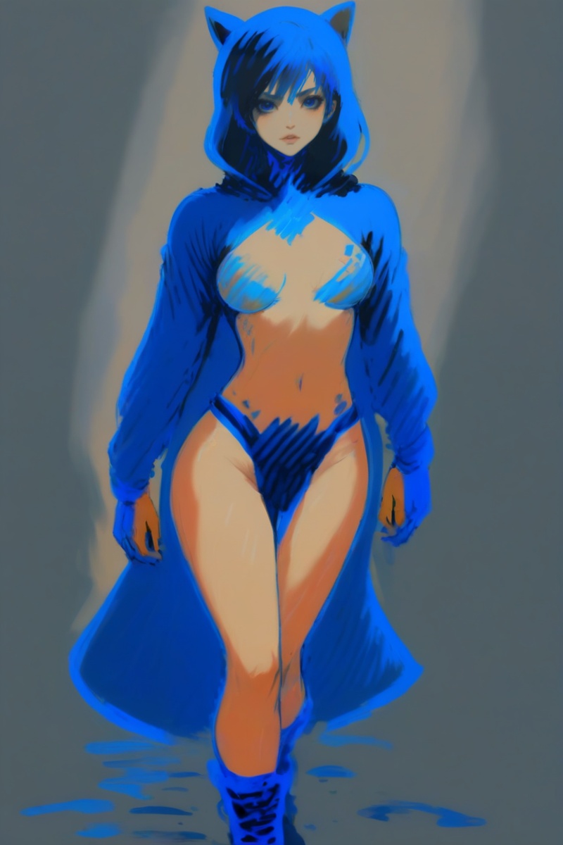 lineart,  blue oil pastel sketch on simple background,  anime style on Tensor.Art