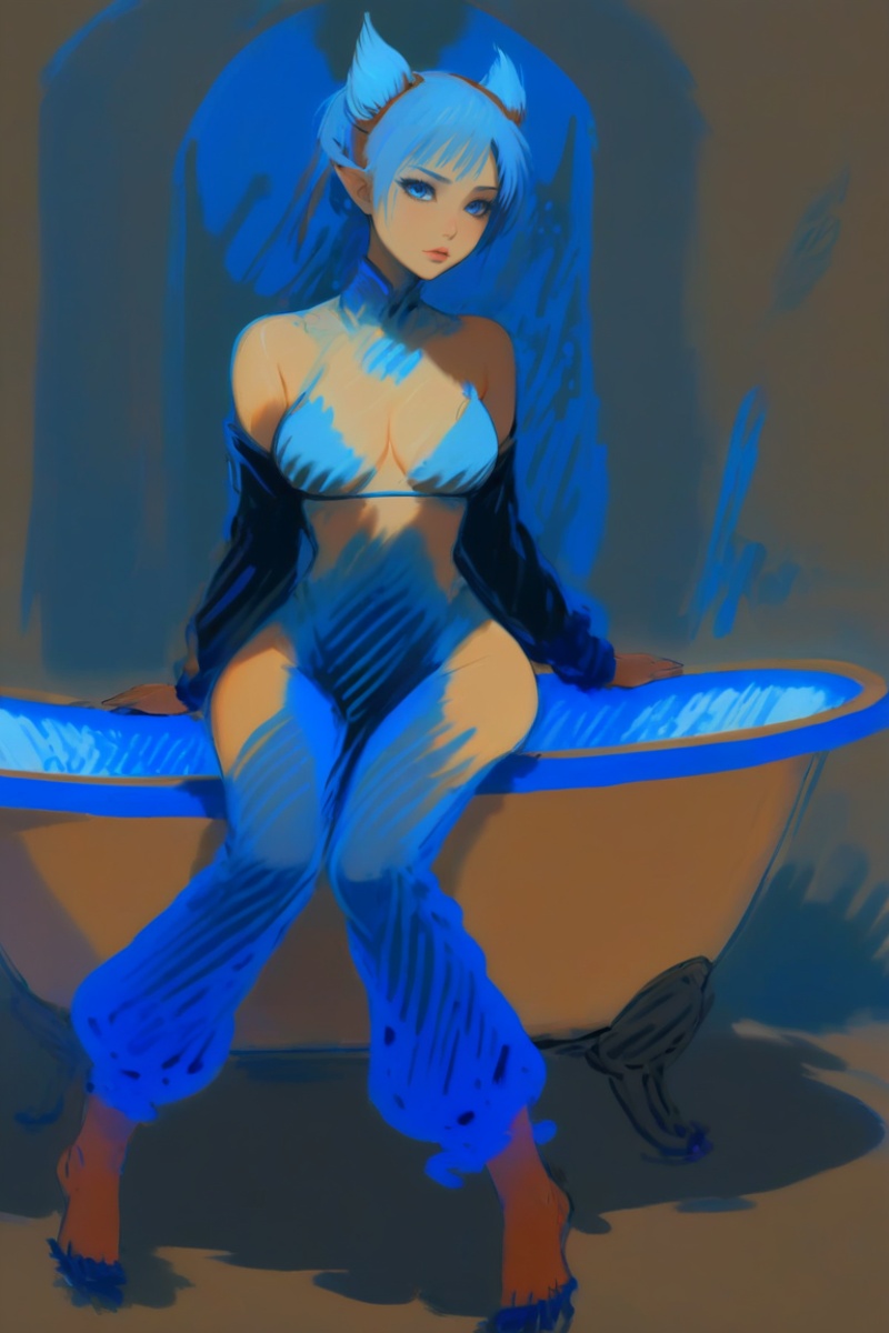 lineart,  blue oil pastel sketch on simple background,  anime style on Tensor.Art