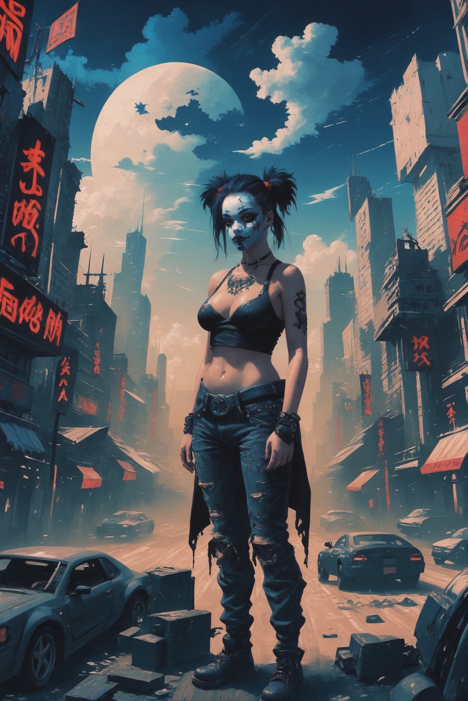 dynstopian cyberpunk,  noon,  blue sky on Tensor.Art