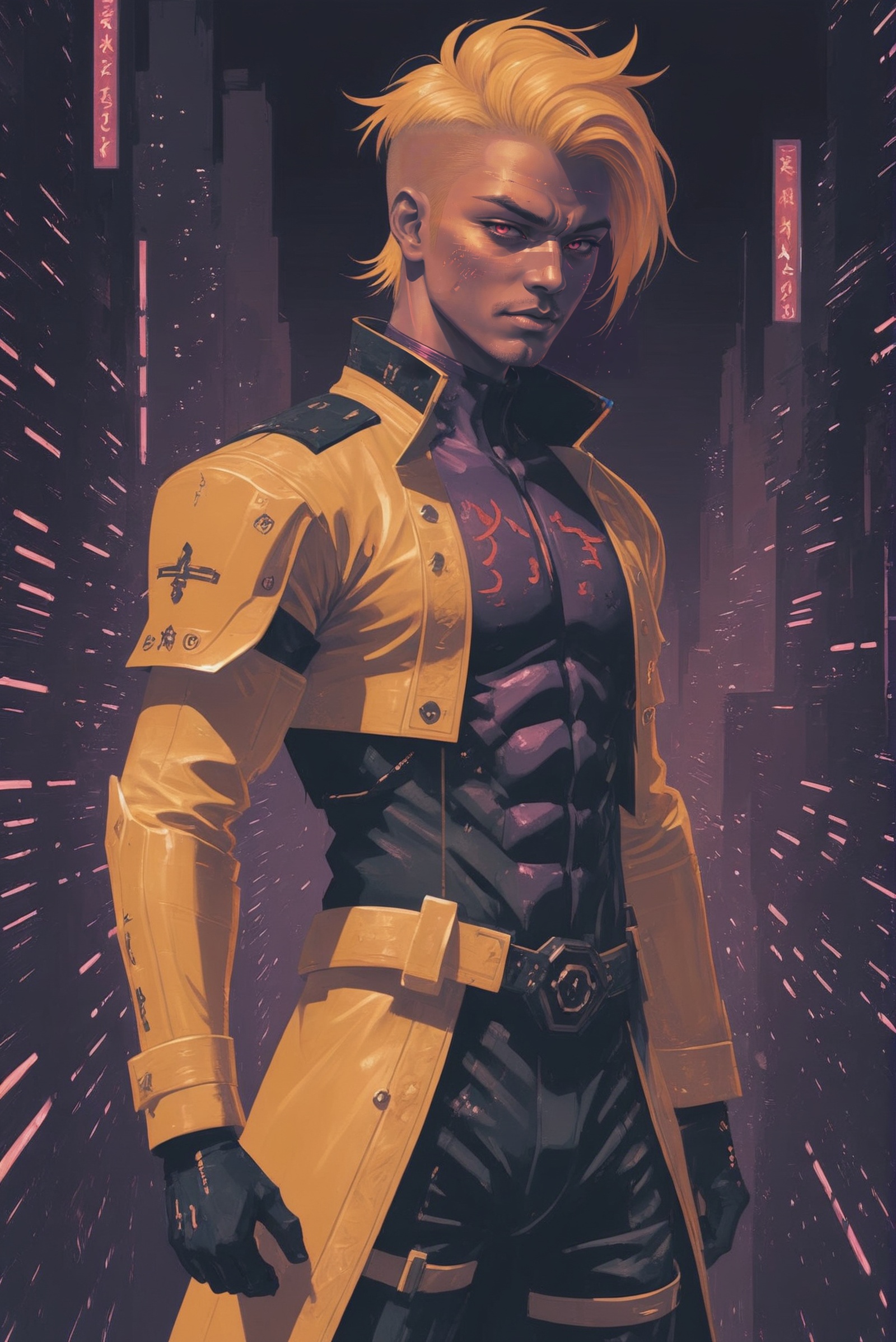 dynstopian cyberpunk,  duotone muted violet and vivid copper, on Tensor.Art