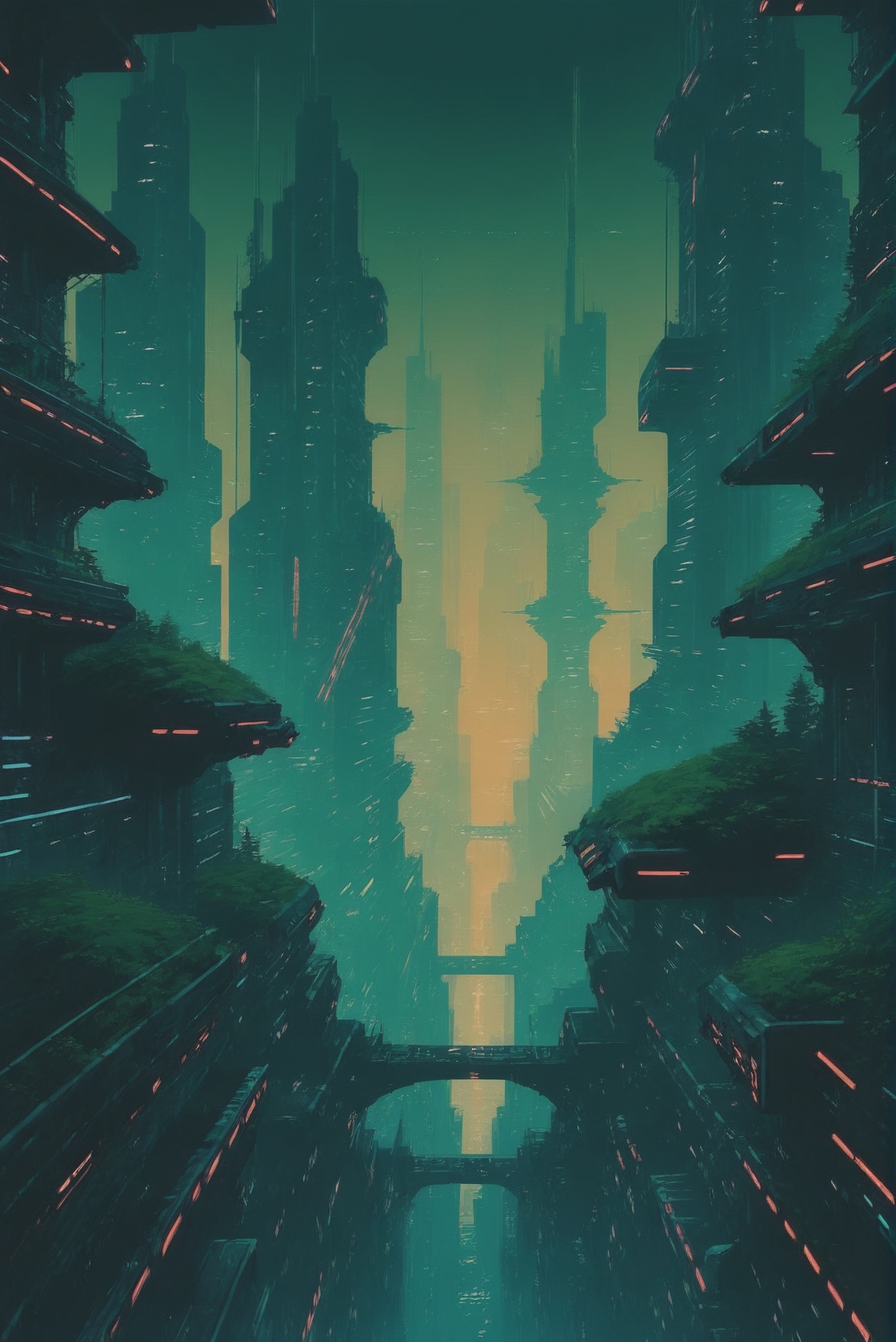 dynstopian cyberpunk,  duotone azure and forest green,  a Numinous on Tensor.Art