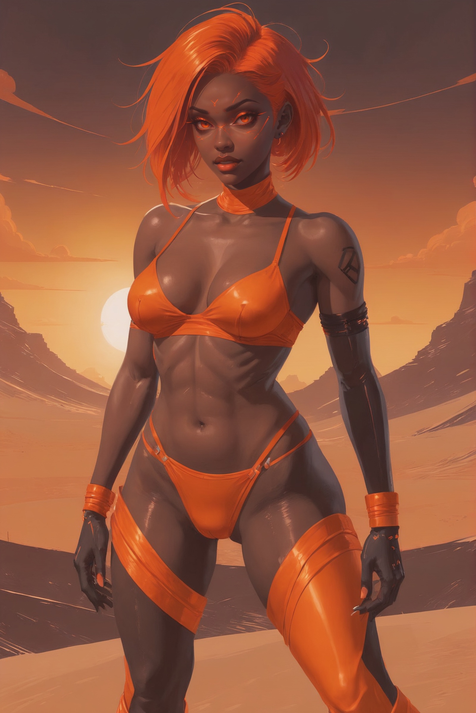 dynstopian cyberpunk,  duotone orange and neon yellow,  1girl on Tensor.Art
