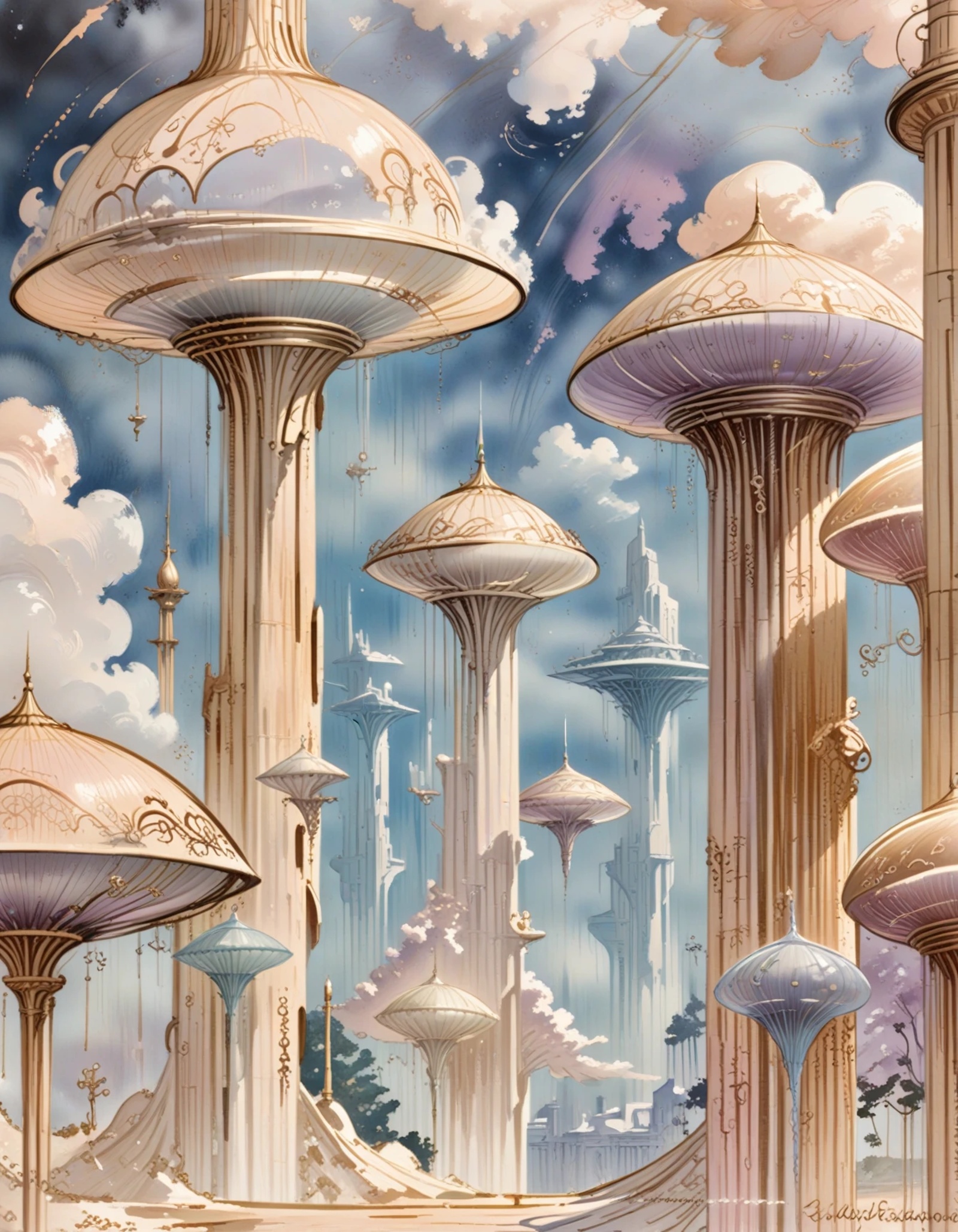 whimsical,  Astral scifi cloud city outside of time,  [dramatic stiletto] on Tensor.Art