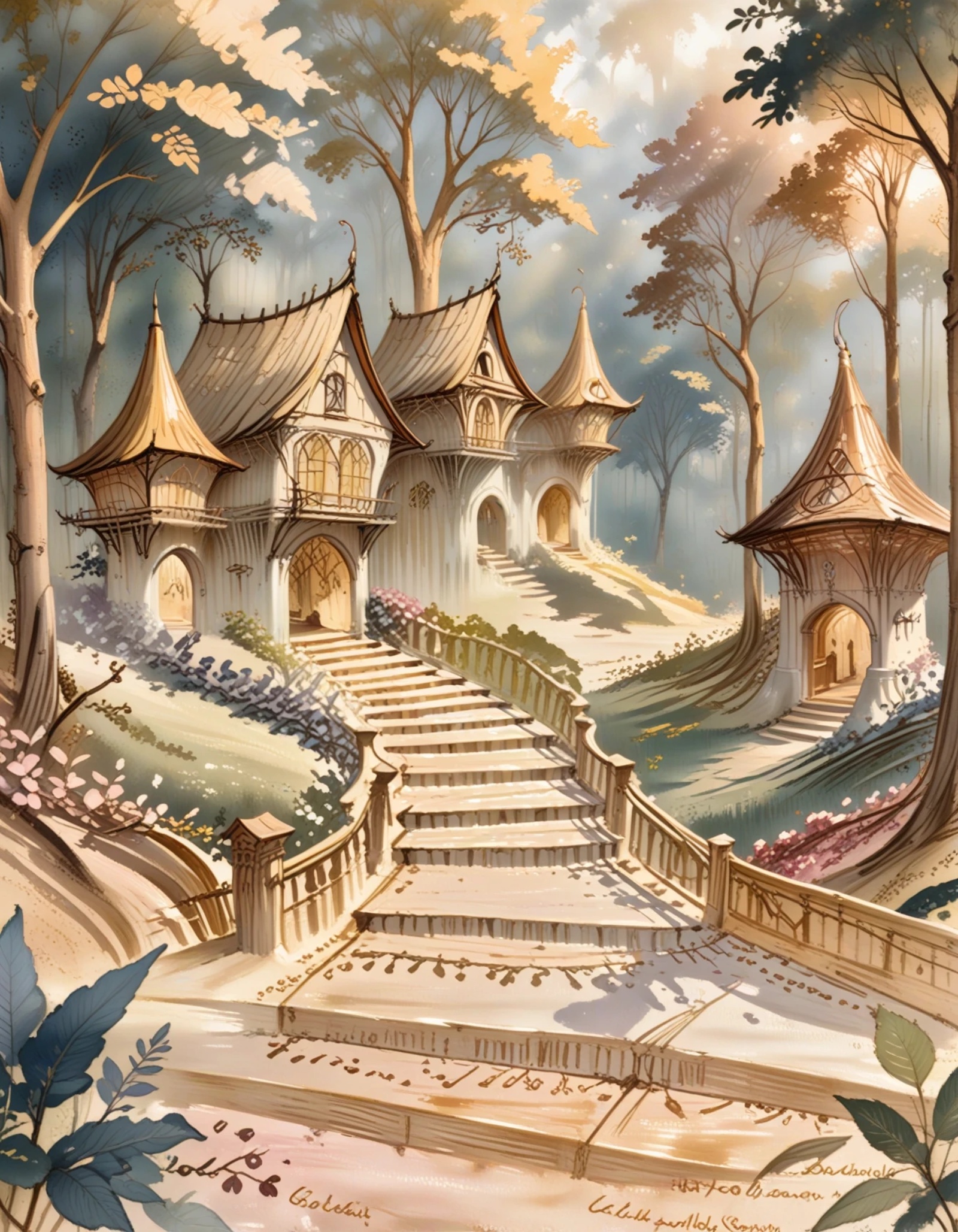 A picturesque,  whimsical,  and vibrant fairy tale village nestled within a lush on Tensor.Art