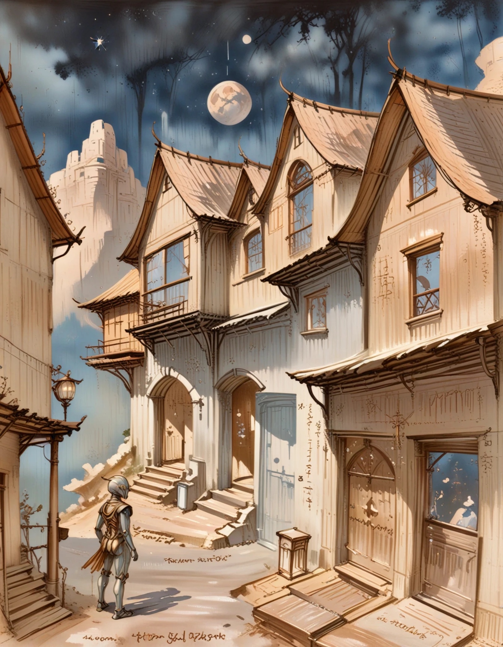 rustic scifi town outside of reality. Inspired by the "stable casualty" concept,  I create a charming and quaint village w...
