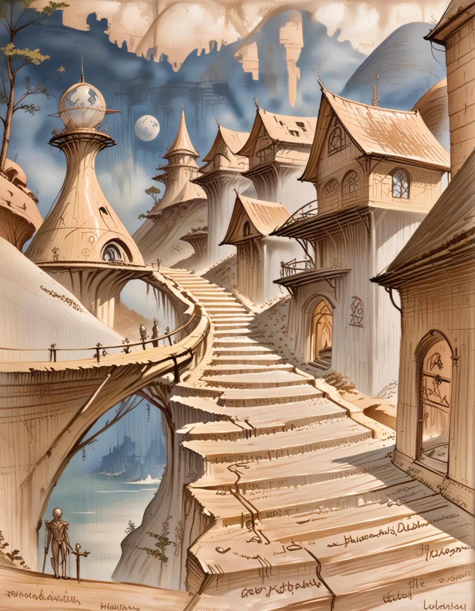 hillside scifi town at the beginning of time on Tensor.Art