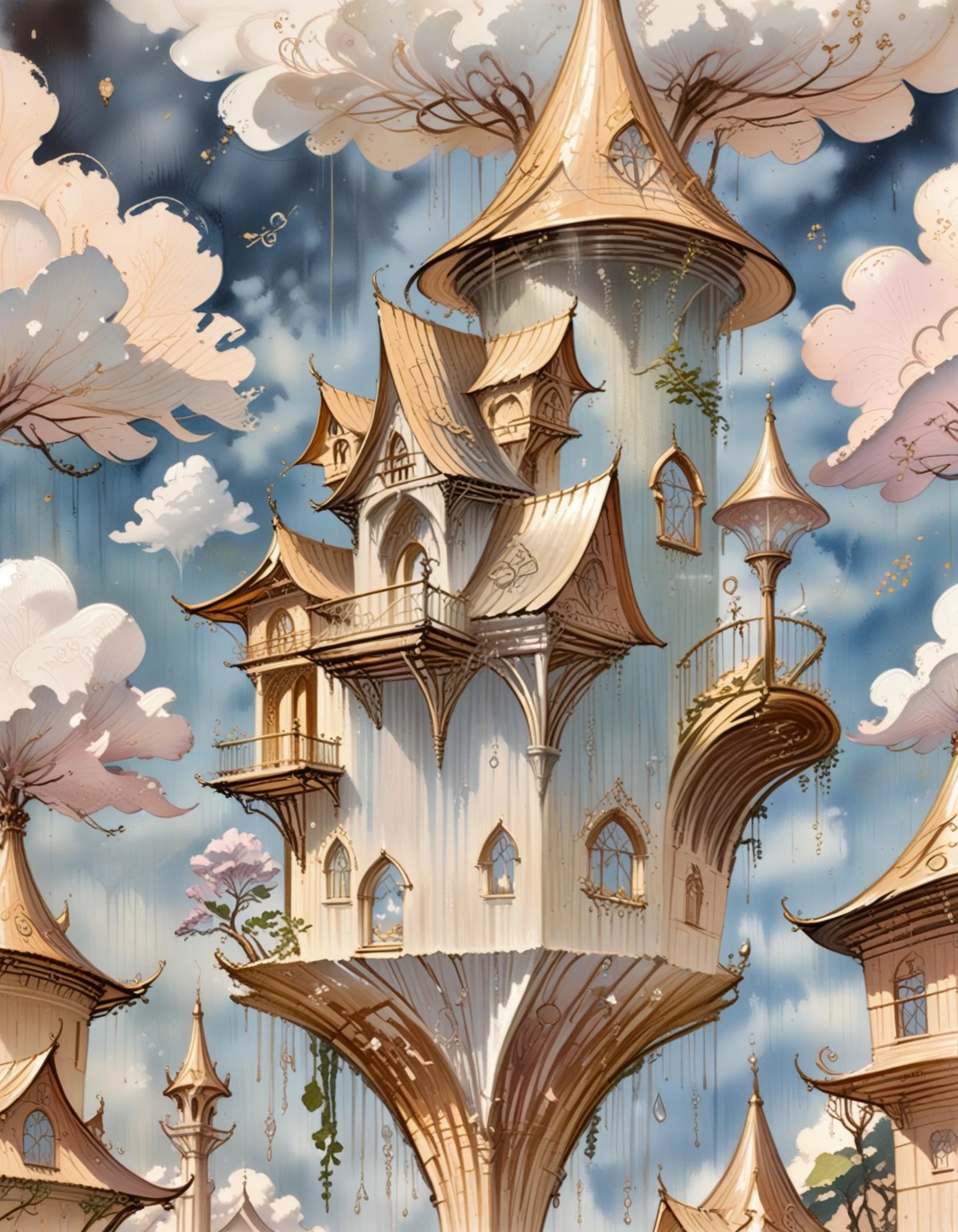 cloud fantasy town outside of reality,  whimsical,  surreal on Tensor.Art