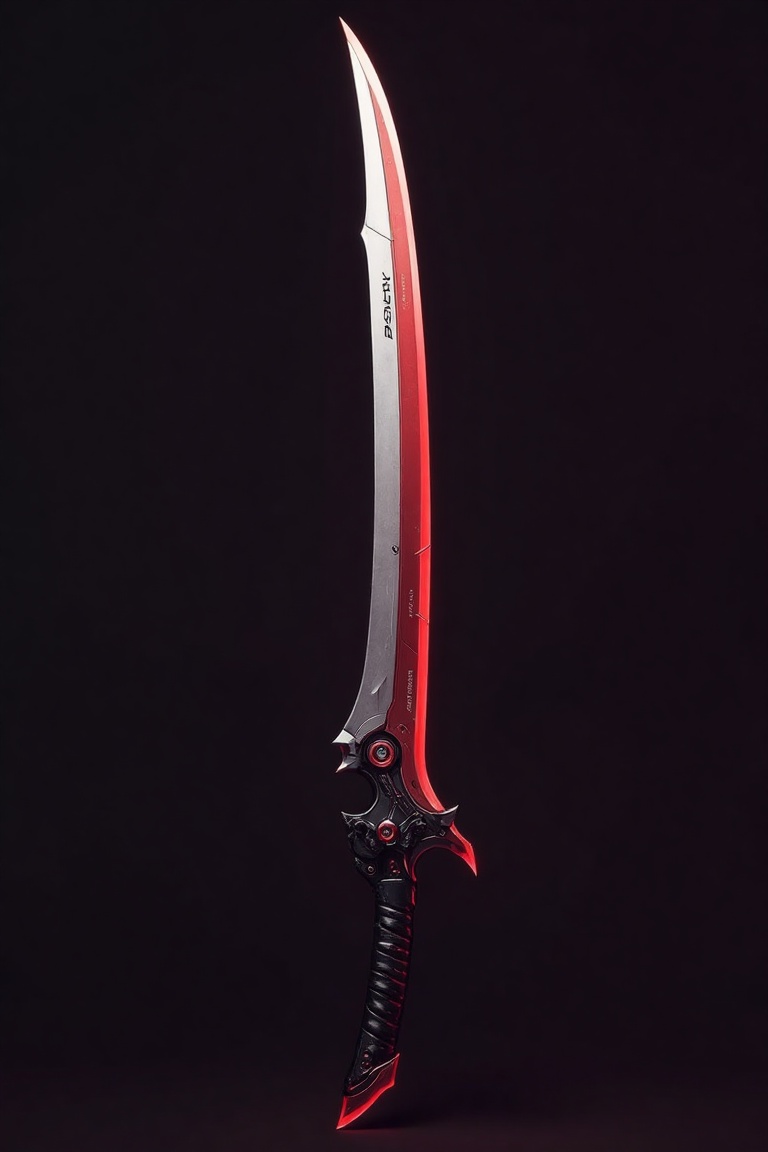 The image presents a futuristic katana,  a sleek and deadly fusion of traditional craftsmanship and advanced technology. T...