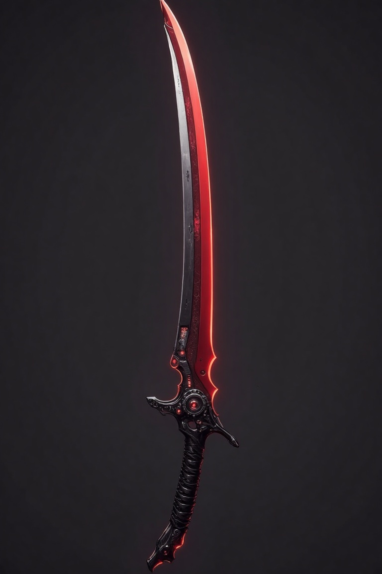 The image presents a futuristic katana,  a sleek and deadly fusion of traditional craftsmanship and advanced technology. T...