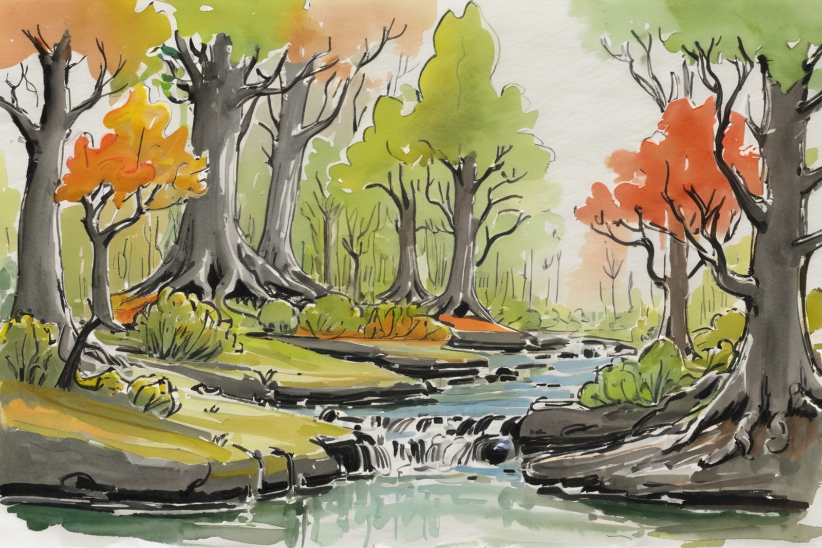 ink and wash,  rough ink sketch,  colorful on Tensor.Art