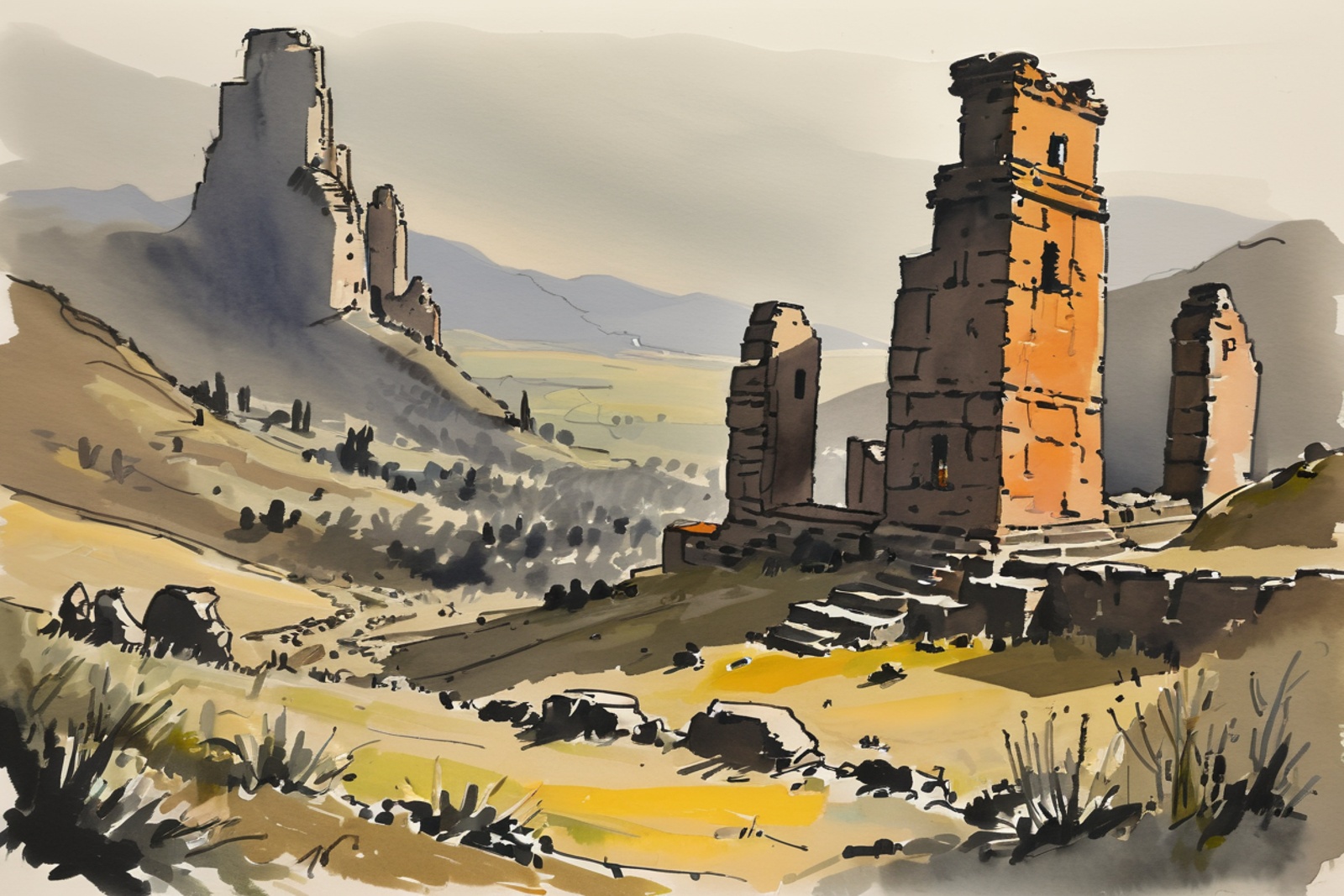 ink and wash,  rough ink sketch,  colorful on Tensor.Art