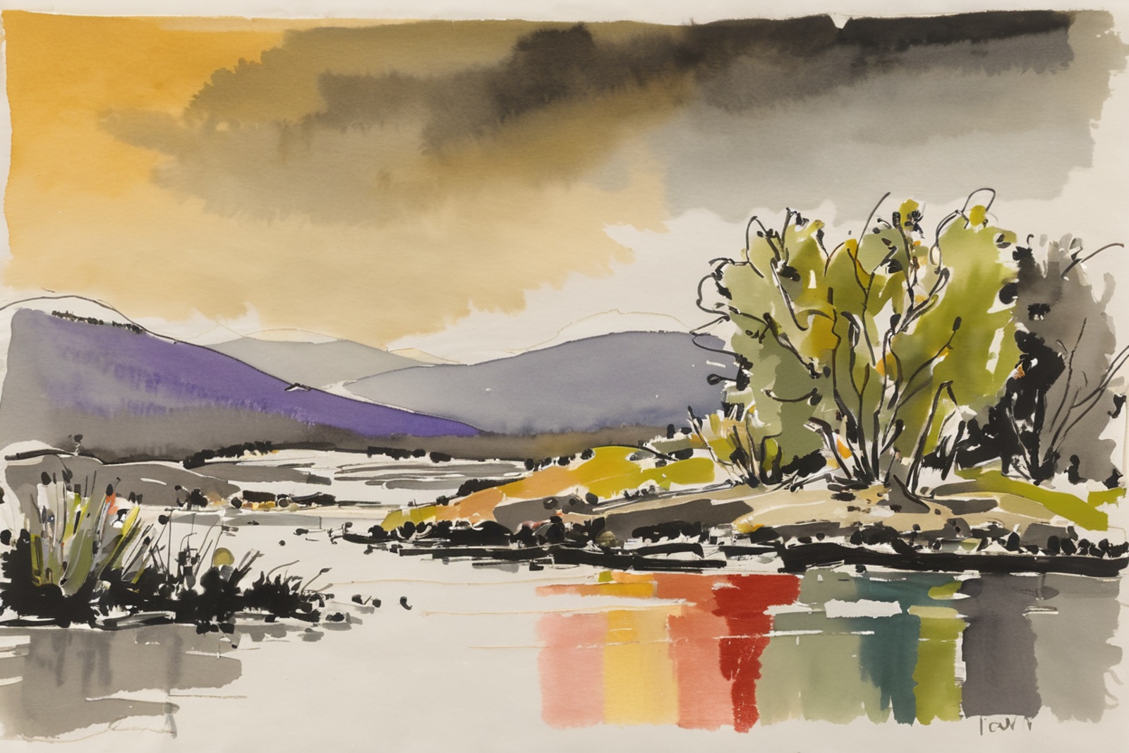 ink and wash,  rough ink sketch,  colorful on Tensor.Art