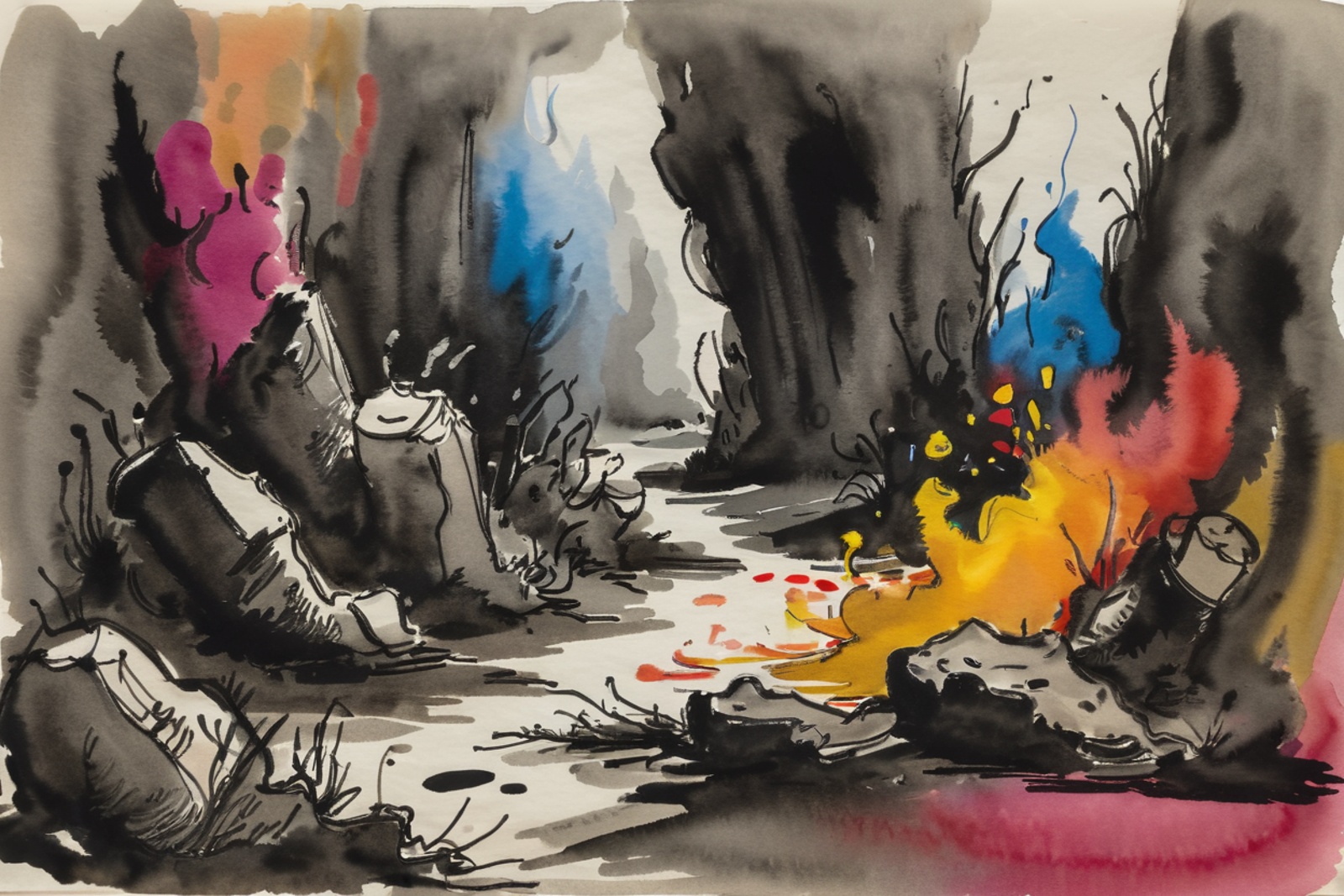 ink and wash,  rough ink sketch,  colorful on Tensor.Art