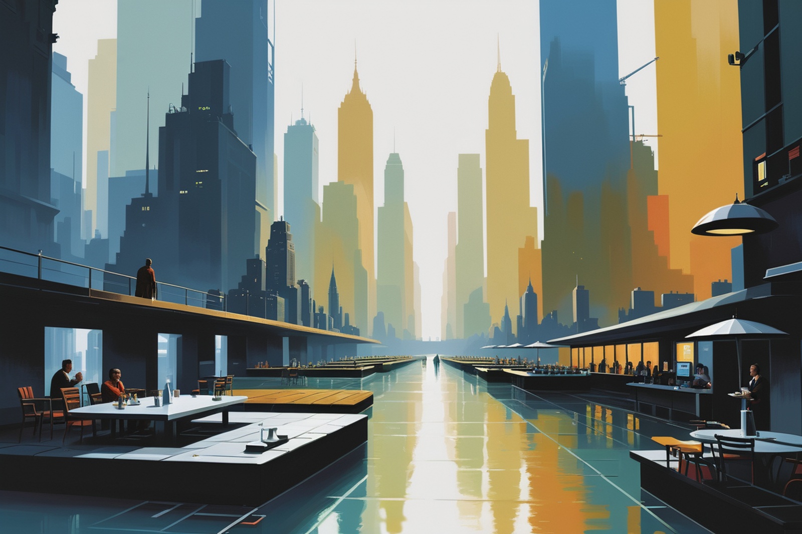café in a far-future fantasy sprawling megacity edge of the universe,  masterpiece on Tensor.Art