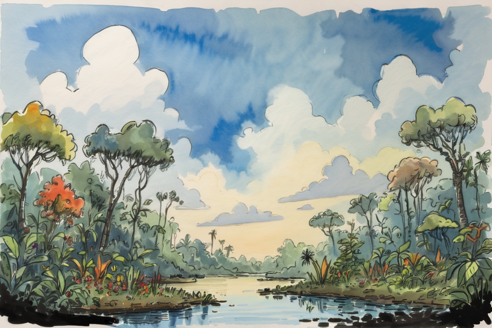 ink and wash,  rough ink sketch,  colorful on Tensor.Art
