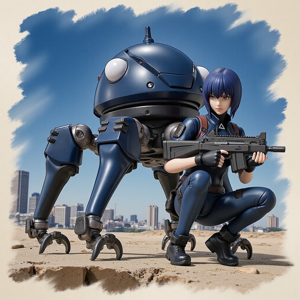 Anime of Tachikoma,  crouching on four legs,  two white hands with three fingers on Tensor.Art
