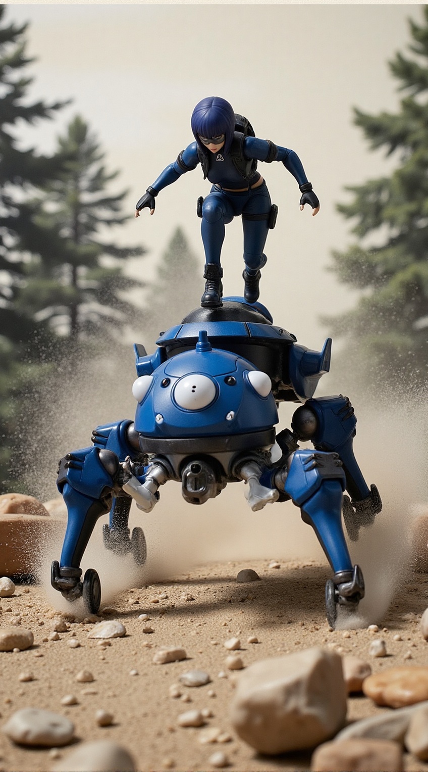 Tachikoma,  Major Motoko Kusanagi on the top,  high-speed chase on Tensor.Art