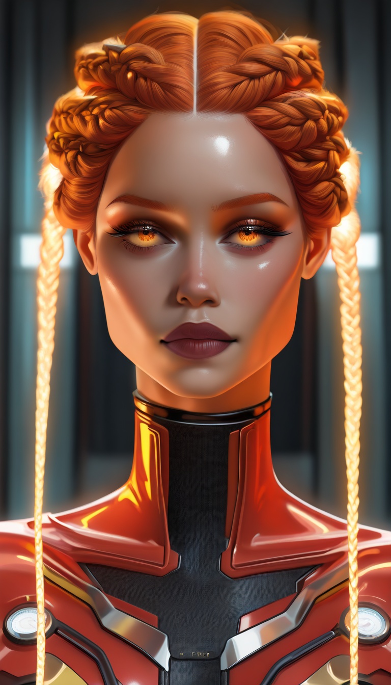 "A futuristic hairstyle featuring intricately braided hair with multiple vibrant colors blending seamlessly. The hairstyle...